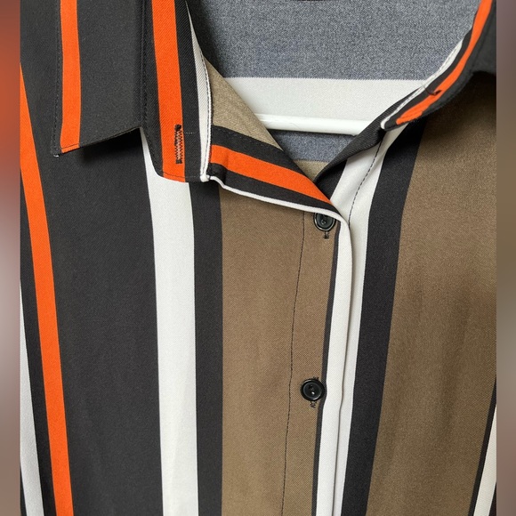 Astylish Medium V Neck Striped Roll Up Sleeve Button Down Blouses Top - Picture 4 of 5